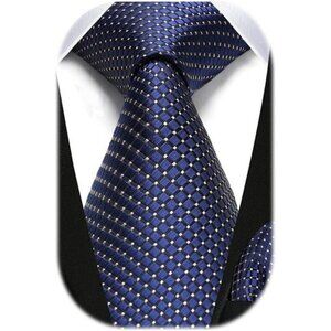Mens Extra Long Plaid Tie Pocket Square Set Silk Business Wedding Necktie